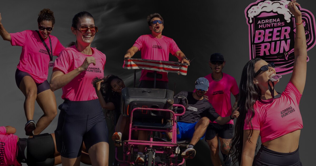 Turma da Adrena Hunters no Beer Run, de camiseta rosa,  na corrida